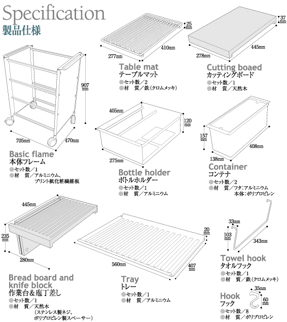 キッチンワゴンの製品仕様